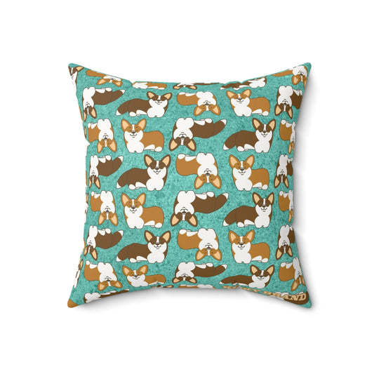 Corgi Crazy Throw Pillow - Patina